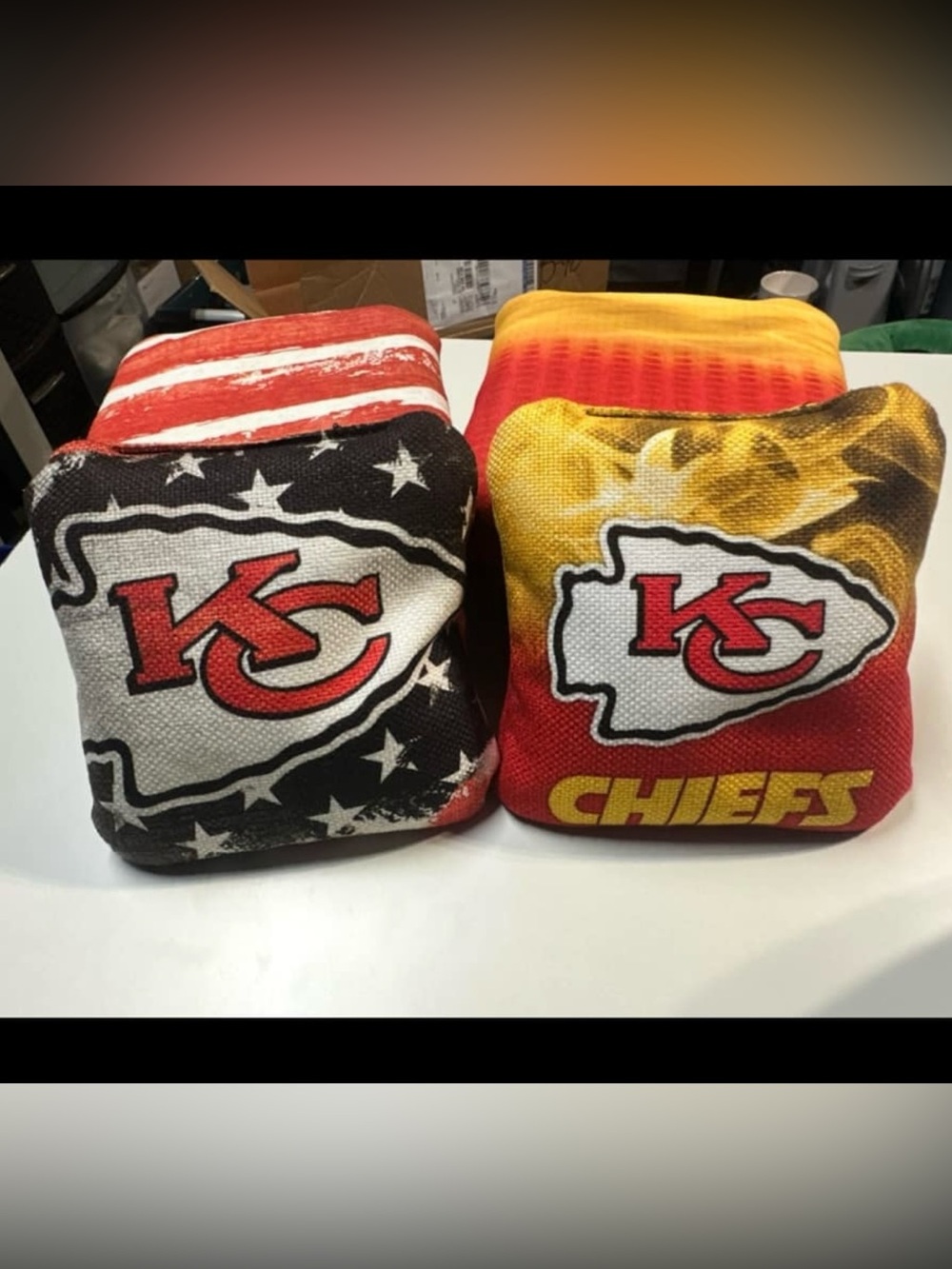 Kansas City Chiefs Cornhole Bean Bags - Red, Yellow, Black Design